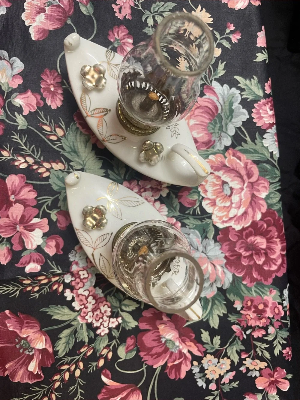 Vintage Mini Aladdin Style White and Gold Decorative Oil Lamp Pair